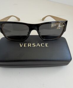 NWT Authentic Versace VE2262 Black & Gold Square Metal Sunglasses with Case