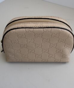 Alternative view of Gucci Guccissima Leather Dome Cosmetic Pouch – Beige/Tan Luxury Makeup Case