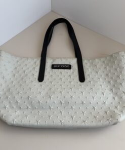 Pre-Owned Authentic Jimmy Choo White Star-Embossed Calfskin Leather Medium Sofia Tote