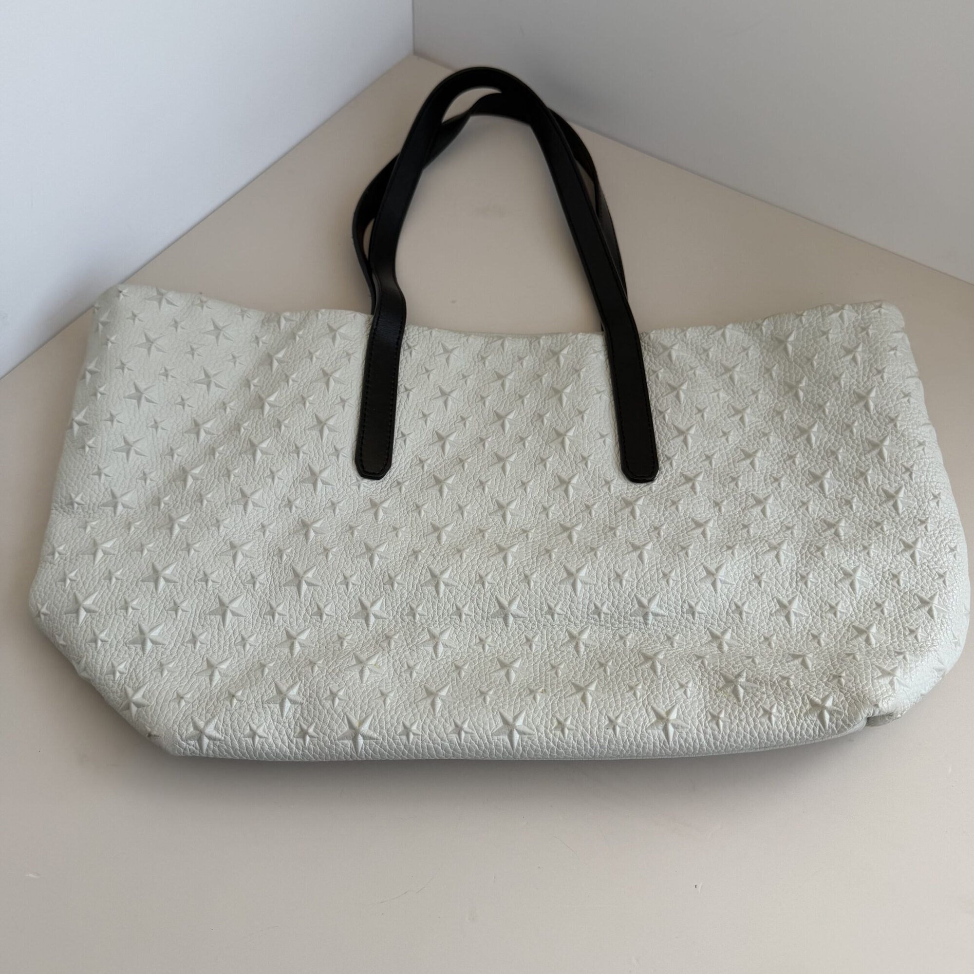 Jimmy Choo White Star-Embossed Calfskin Leather Medium Sofia Tote - Image 2