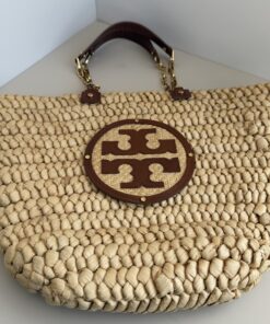 Pre-Owned Authentic Tory Burch Audrey Woven Straw Chain Tote Bag