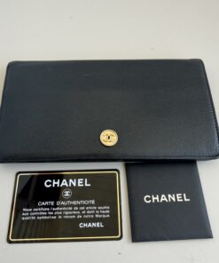 Pre-Owned Authentic Chanel Vintage Black Caviar Leather Coco Button Long Bifold Wallet