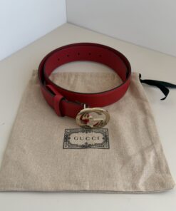 Alternative view of Gucci Hibiscus Red Calfskin Leather Belt with Double G Buckle - Size 80/32 NWOT