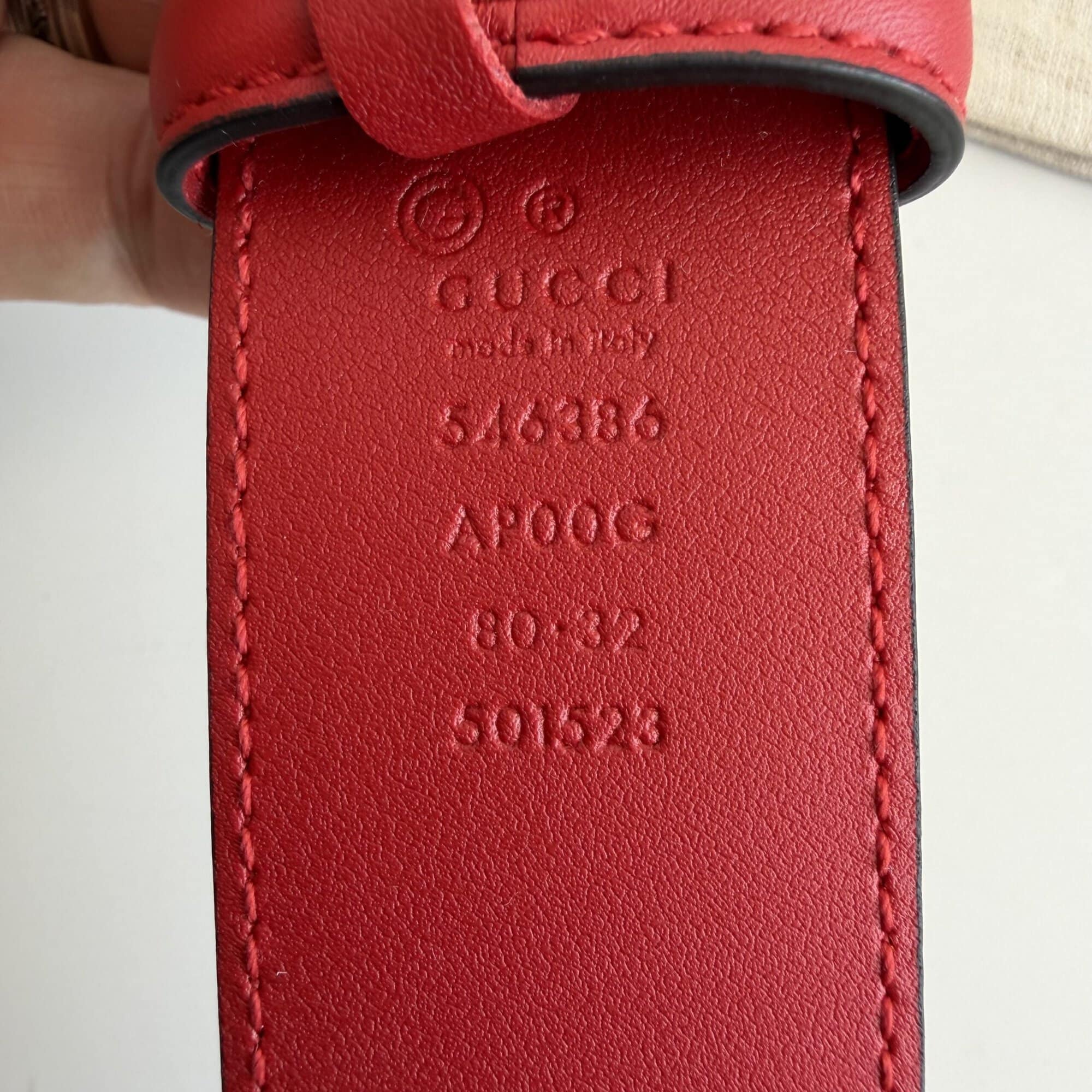 Gucci Hibiscus Red Calfskin Leather Belt with Double G Buckle - Size 80/32 NWOT - Image 3
