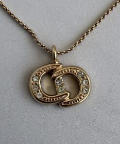 Alternative view of Christian Dior Interlocking CD Logo Rhinestone Pendant Necklace – Gold Tone