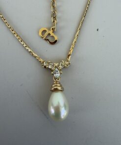 Alternative view of Christian Dior Gold-Plated Faux Pearl & Crystal Pendant Necklace