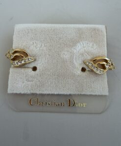 Authentic Vintage Christian Dior Gold-Plated Rhinestone Clip-On Earrings