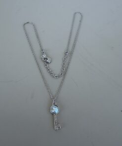 Pre-Owned Authentic Swarovski Crystal Pavé Key Pendant Double Chain Necklace