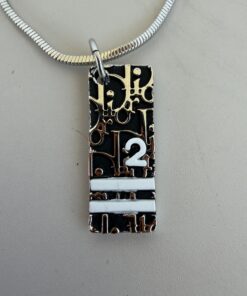 Alternative view of Christian Dior Trotter No. 2 Enamel Plate Pendant Necklace – Y2K Silver & Black Oblique Logo Monogram