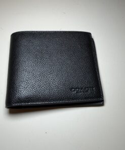 Pre-Owned Authentic Coach Men's Compact Bifold Wallet in Black Refined Pebble Leather