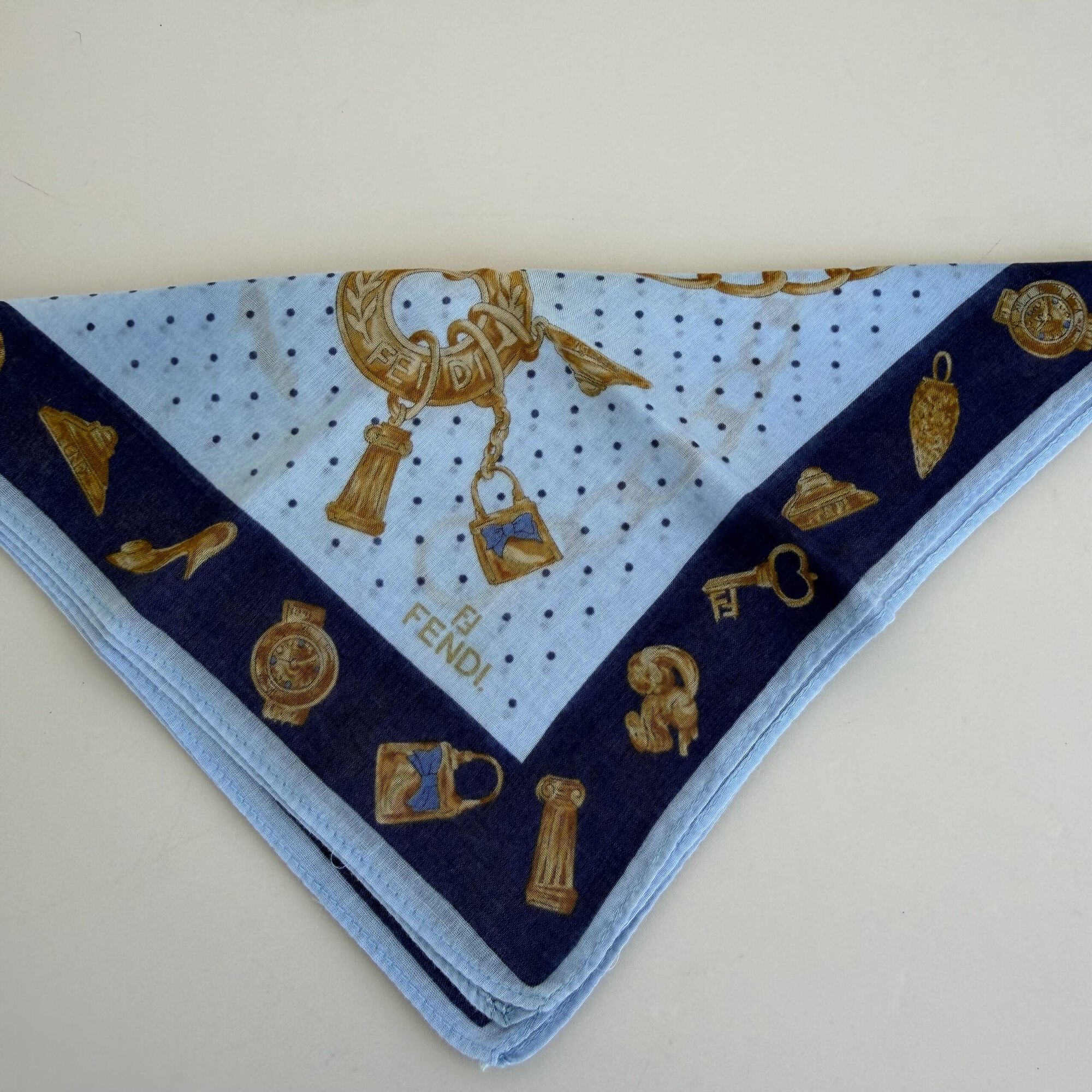 Fendi Roma handkerchief scarf featuring a beautiful gold chain and luxury jewelry charm print - Image 2