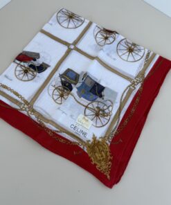 NWT Authentic Celine Paris Horse & Carriage Print Handkerchief / Pocket Square.