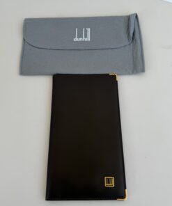 Pre-Owned Authentic Dunhill Black Leather Coat Wallet with Gold Corners & Dust Bag