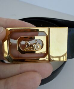 Alternative view of CELINE Paris Leather Belt with Iconic Gold Horse & Carriage Buckle 80-86/32-38
