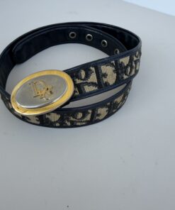 Vintage Christian Dior Oblique Monogram Canvas Belt with Oval Logo Buckle