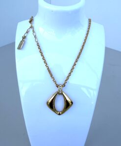 Vintage Yves Saint Laurent Gold-Tone Rhombus Pendant Necklace with Rhinestone Accents