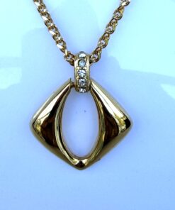 Alternative view of Vintage Yves Saint Laurent Gold-Tone Rhombus Pendant Necklace with Rhinestone Accents