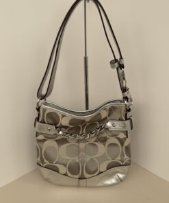 Coach Signature Jacquard & Metallic Silver Convertible Duffle Bag (Style F18862)
