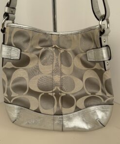 Coach Signature Jacquard & Metallic Silver Convertible Shoulder/Hobo Bag (Style F18862) - Image 2