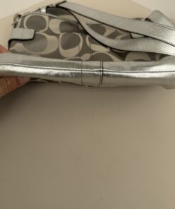 Coach Signature Jacquard & Metallic Silver Convertible Shoulder/Hobo Bag (Style F18862) - Image 3