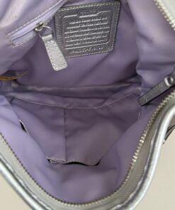 Coach Signature Jacquard & Metallic Silver Convertible Shoulder/Hobo Bag (Style F18862) - Image 5
