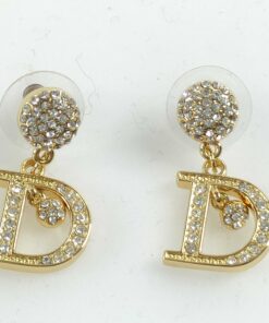 Christian Dior Crystal D Logo Alphabet Dancing Drop Earrings Gold Finish Studs