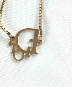 Alternative view of Christian Dior Vintage Gold-Tone Oblique Monogram Logo Pendant Necklace