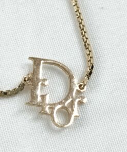 Christian Dior Vintage Gold-Tone Oblique Monogram Logo Pendant Necklace