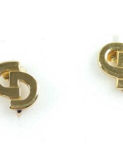 Christian Dior Vintage Gold-Tone "CD" Monogram Logo Stud Earrings