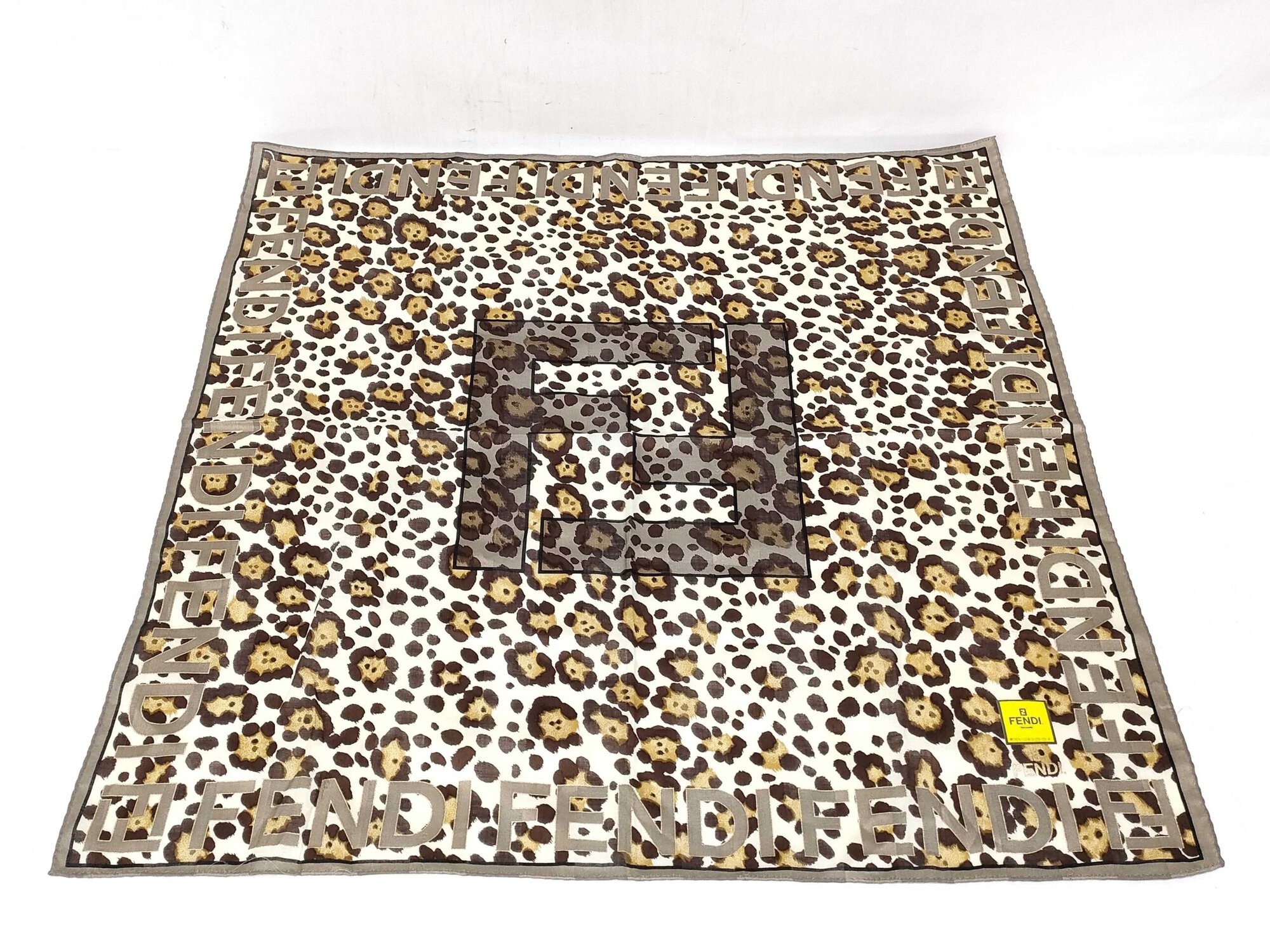 Fendi FF Zucca Monogram Leopard Print Square Handkerchief Scarf