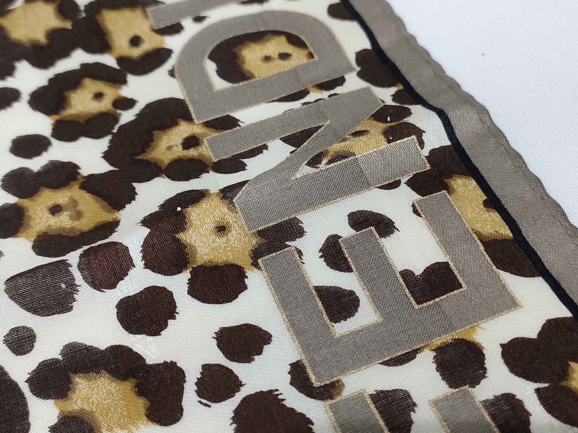 Fendi FF Zucca Monogram Leopard Print Square Handkerchief Scarf - Image 9