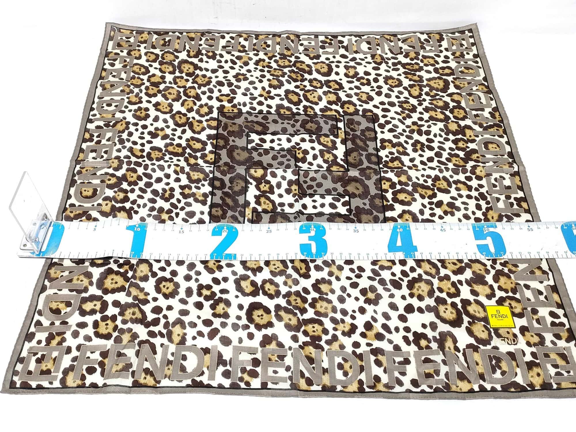 Fendi FF Zucca Monogram Leopard Print Square Handkerchief Scarf - Image 2