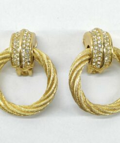 Christian Dior Pavé Crystal Door Knocker Hoop Clip-On Earrings