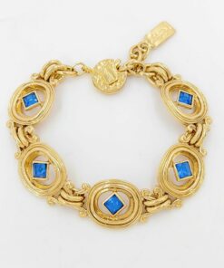 Yves Saint Laurent Gold-Tone Oval Link Blue Accent Station Bracelet