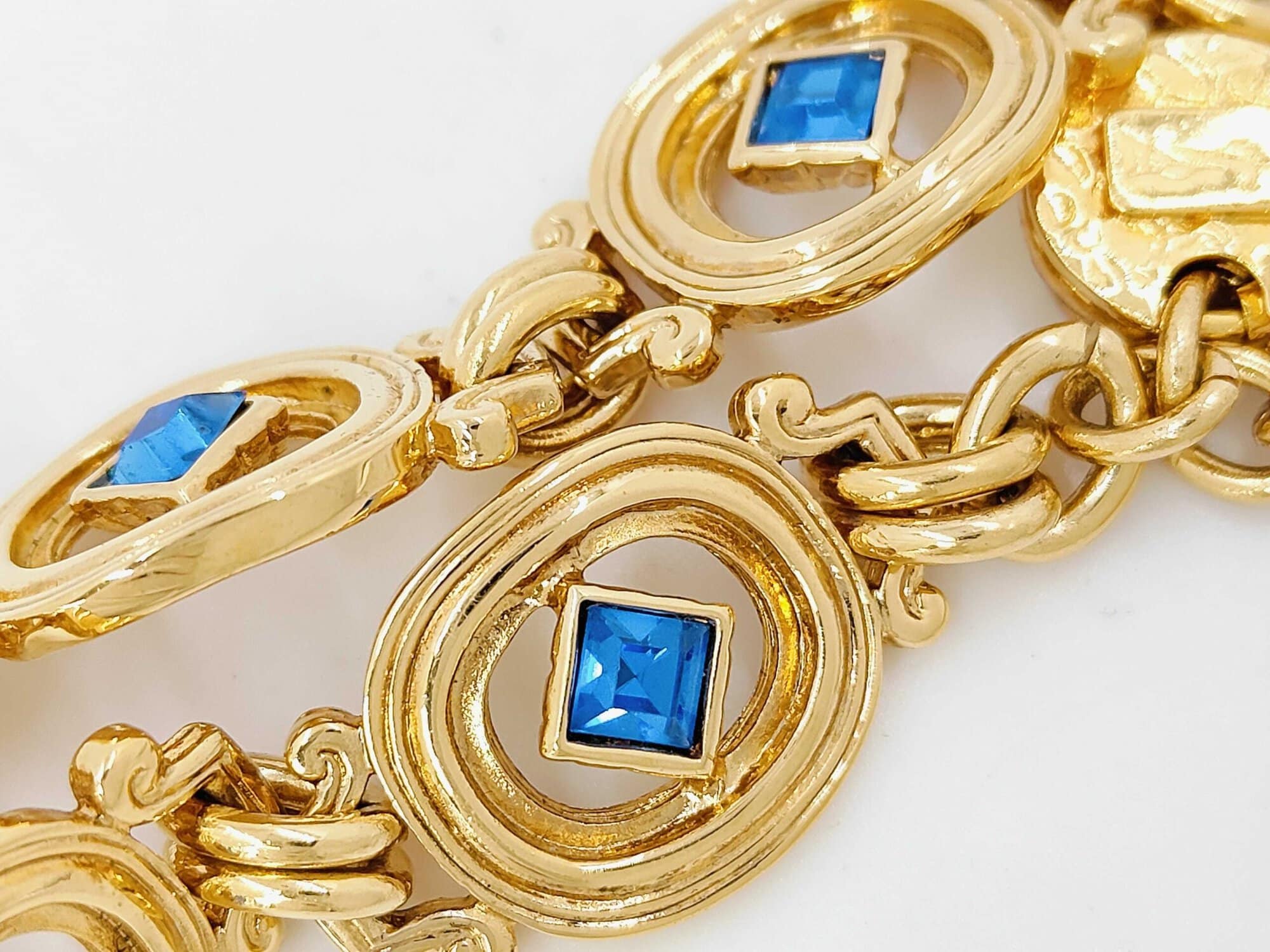 Yves Saint Laurent Gold-Tone Oval Link Blue Accent Station Bracelet, additional view 6