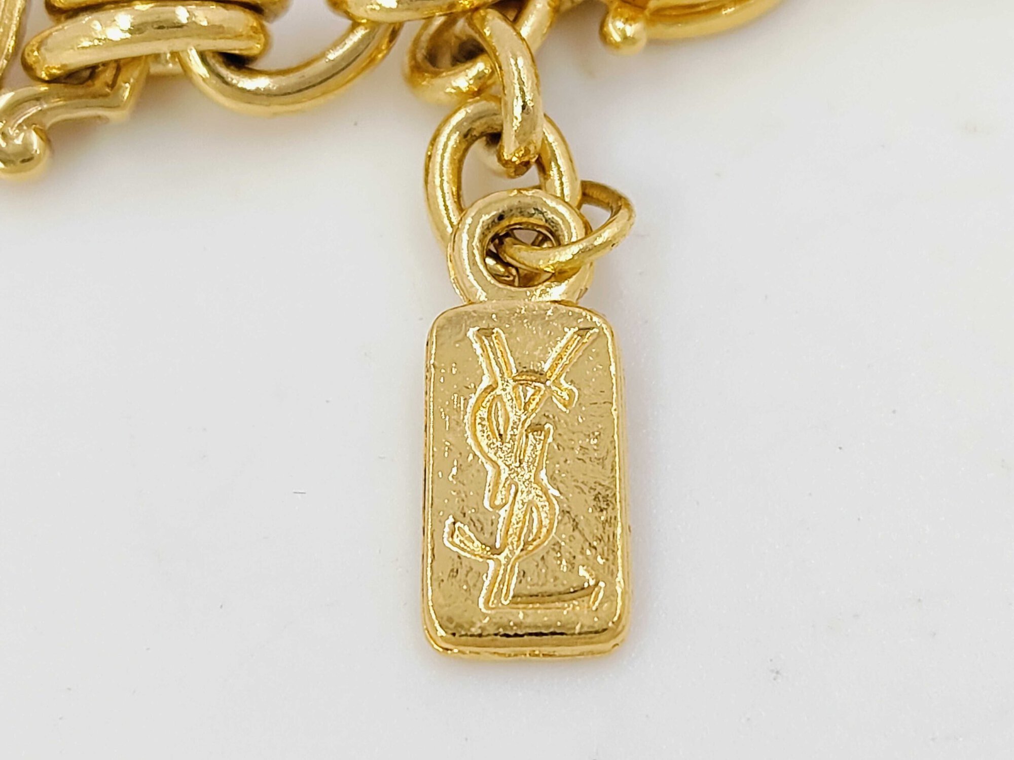 Yves Saint Laurent Gold-Tone Oval Link Blue Accent Station Bracelet, additional view 5