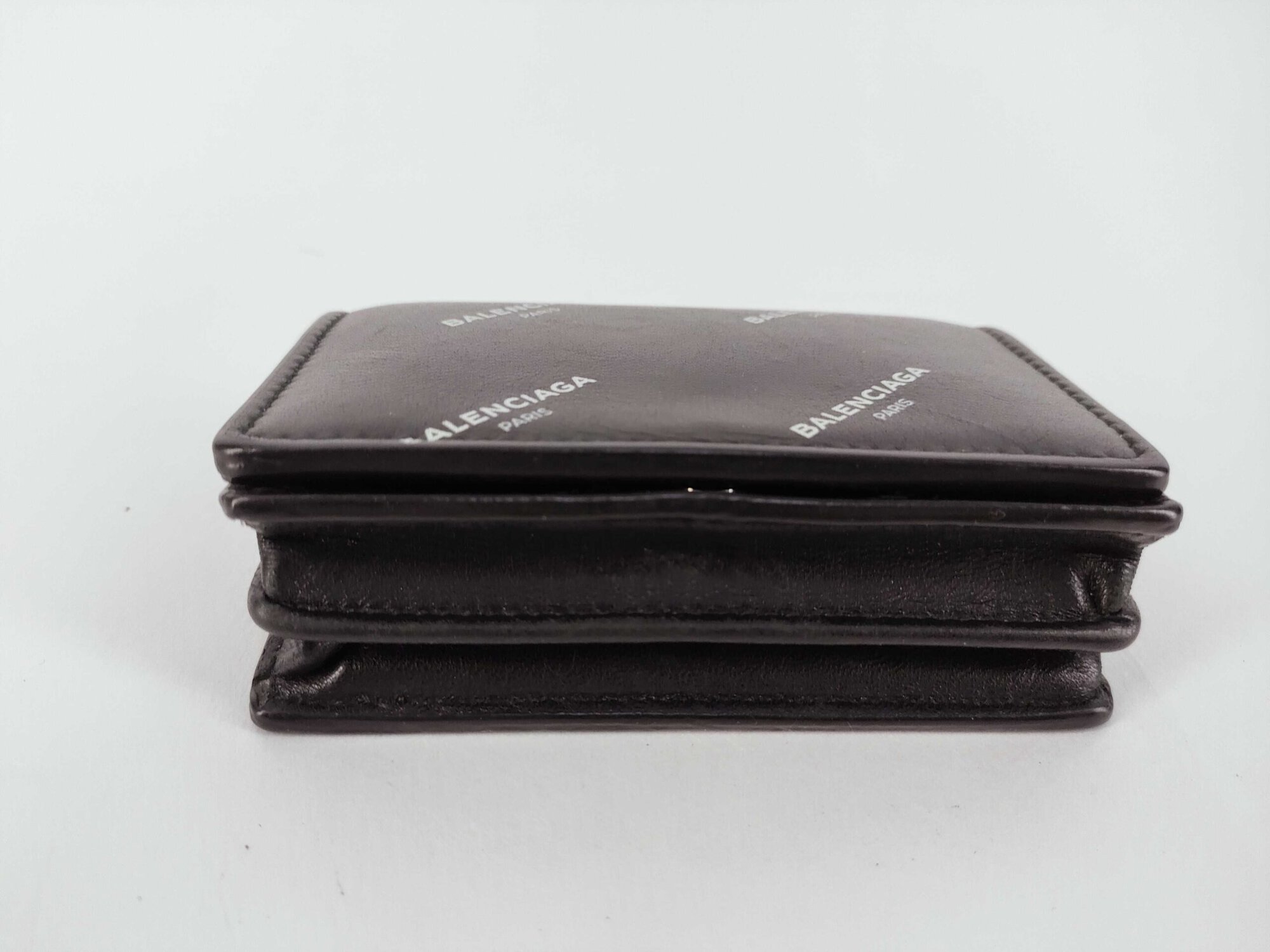 Balenciaga Cash Allover Logo Leather Mini Trifold Wallet - Image 7