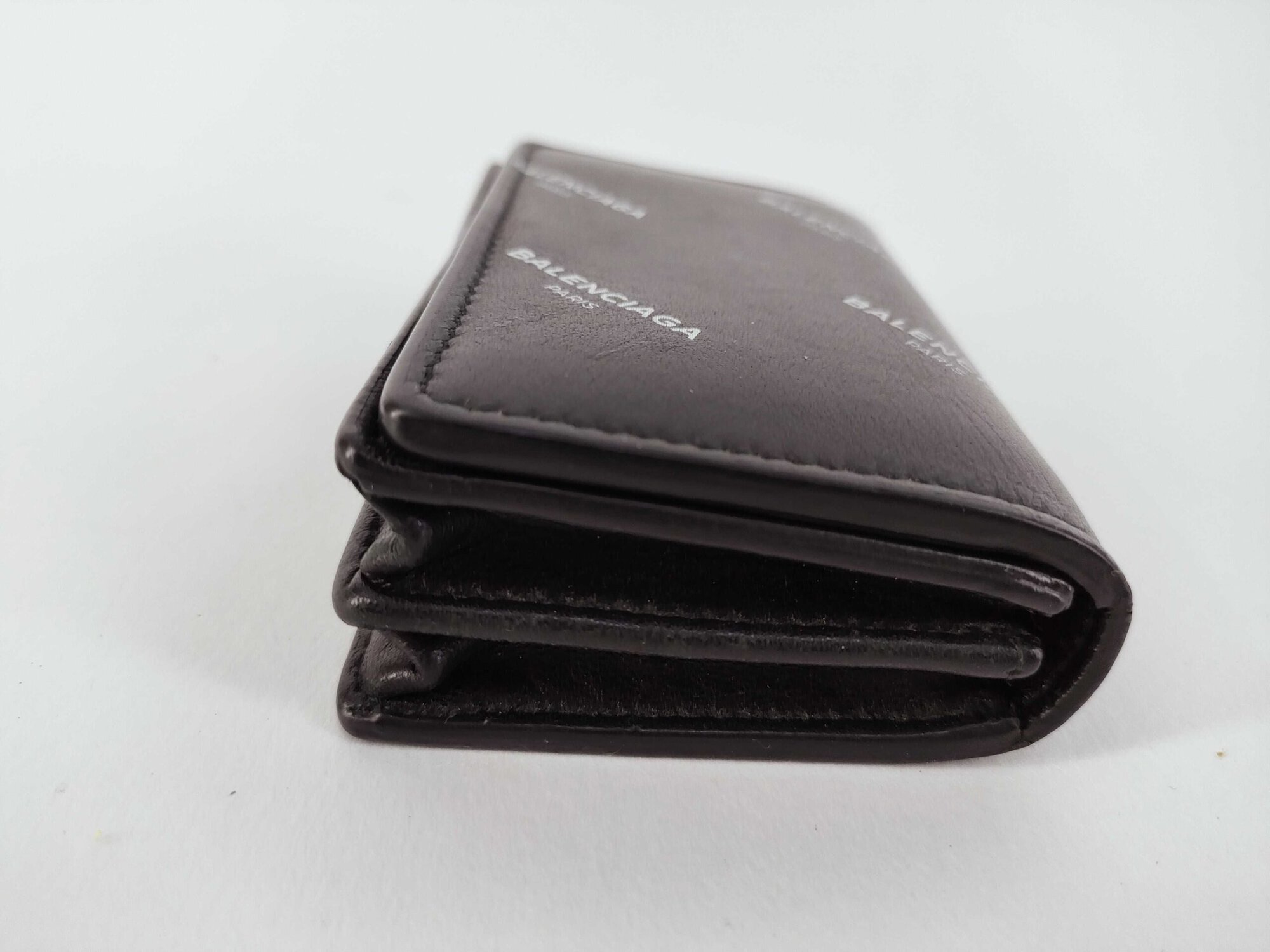 Balenciaga Cash Allover Logo Leather Mini Trifold Wallet - Image 4