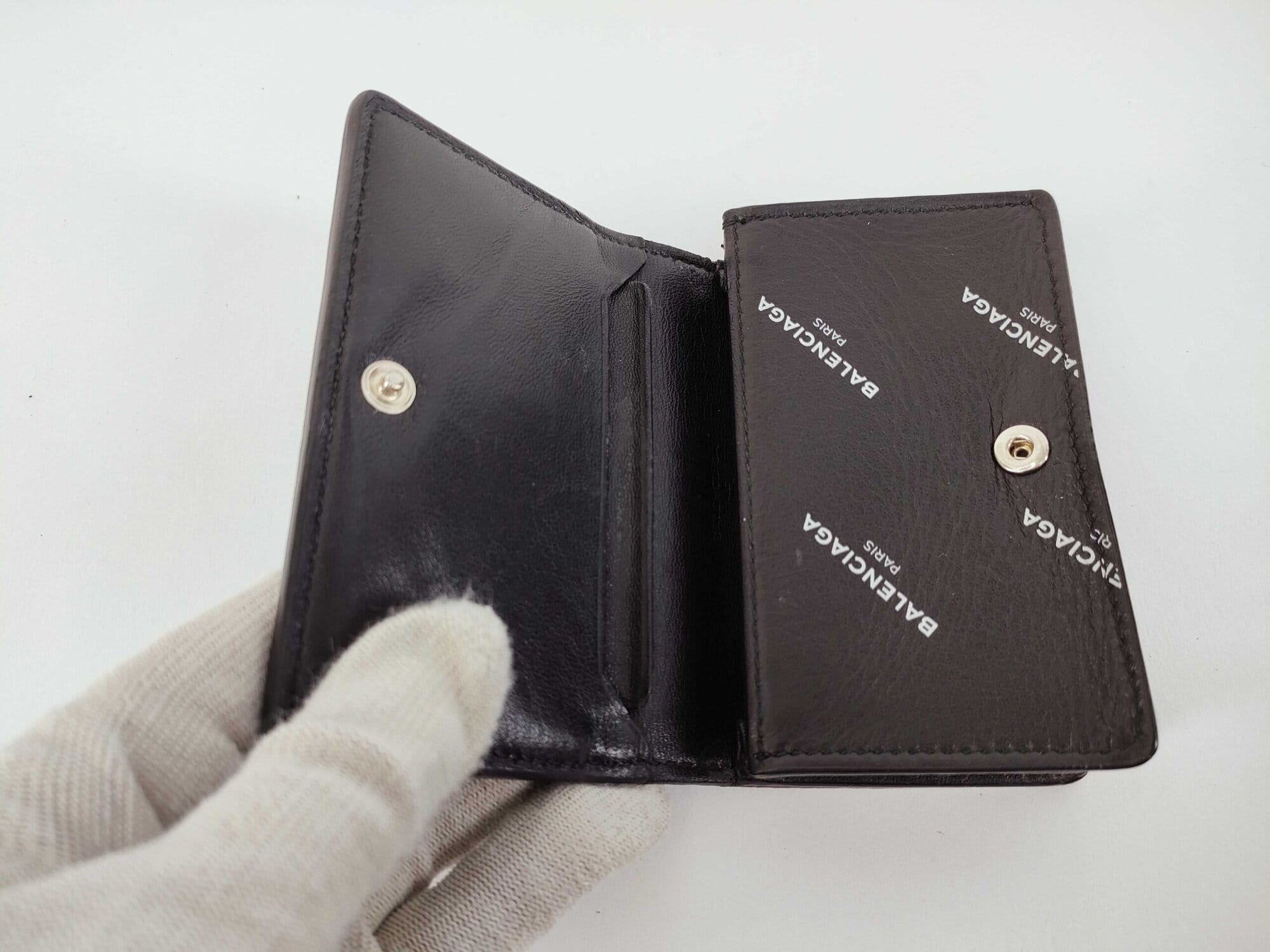 Balenciaga Cash Allover Logo Leather Mini Trifold Wallet - Image 8