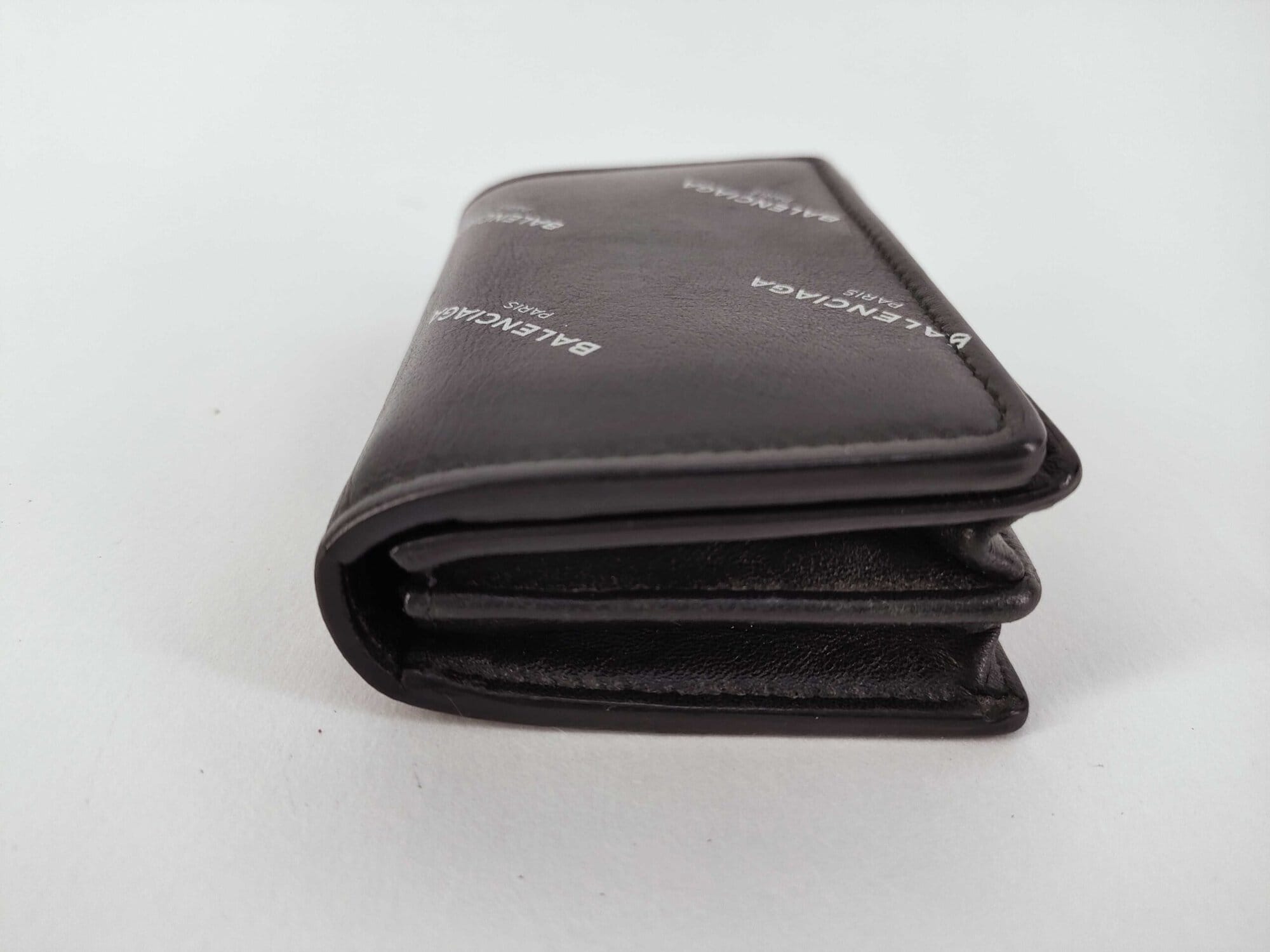Balenciaga Cash Allover Logo Leather Mini Trifold Wallet - Image 6