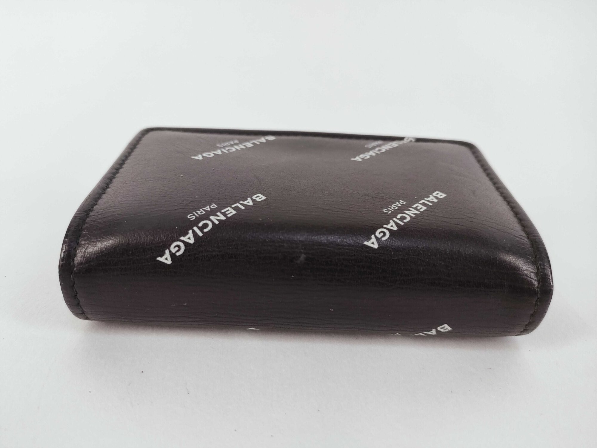 Balenciaga Cash Allover Logo Leather Mini Trifold Wallet - Image 5