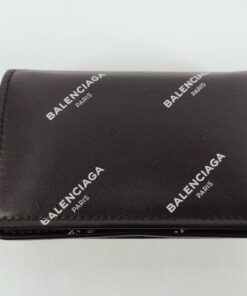 Balenciaga Cash Allover Logo Leather Mini Trifold Wallet