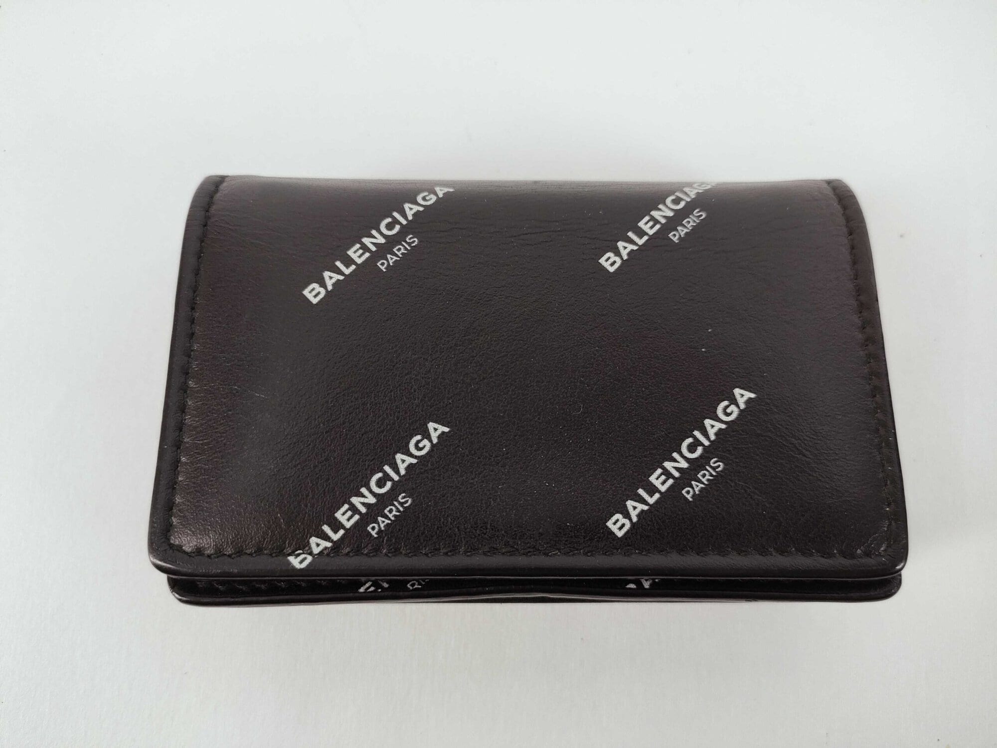 Balenciaga Cash Allover Logo Leather Mini Trifold Wallet