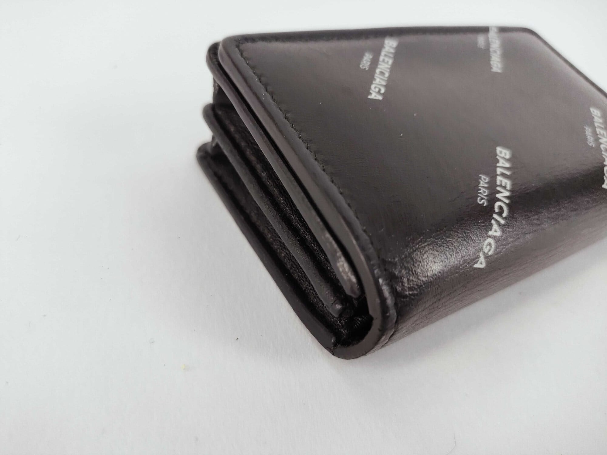 Balenciaga Cash Allover Logo Leather Mini Trifold Wallet - Image 3