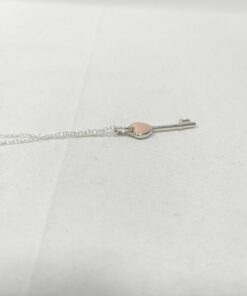 Tiffany & Co. Sterling Silver Pink Enamel Heart Key Pendant Necklace - Image 5