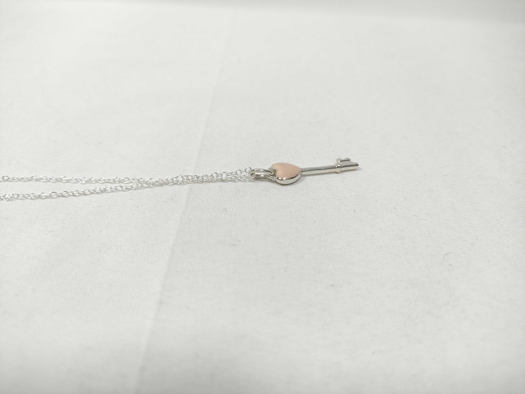 Tiffany & Co. Sterling Silver Pink Enamel Heart Key Pendant Necklace - Image 5