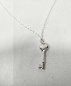 Tiffany & Co. Sterling Silver Pink Enamel Heart Key Pendant Necklace - Image 3