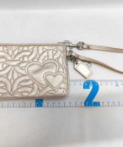 Coach Metallic Champagne Quilted Heart Leather Wristlet - Image 2
