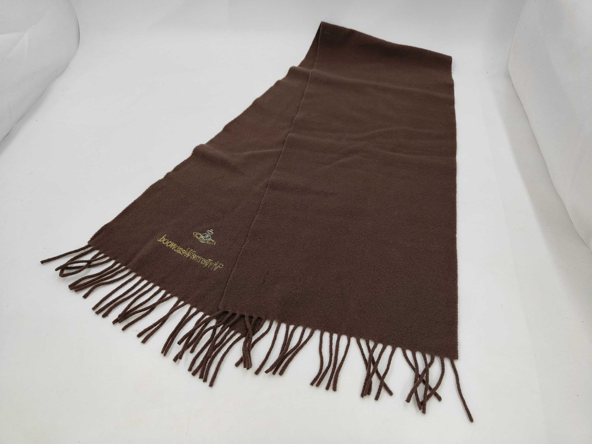 Vivienne Westwood Embroidered Orb Logo Fringed Wool Scarf - Image 2