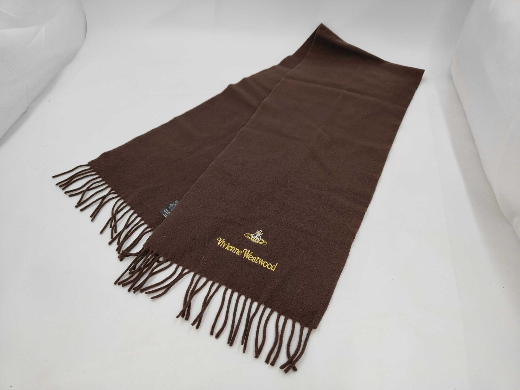 Vivienne Westwood Embroidered Orb Logo Fringed Wool Scarf
